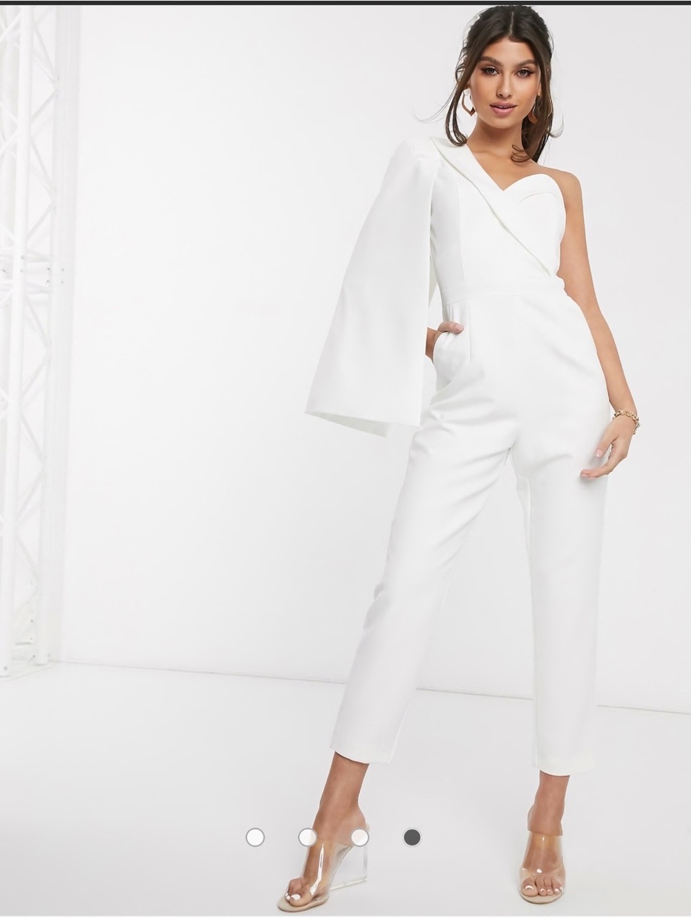 Lavish Alice one shoulder cape jumpsuit in white